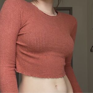 Ribbed Rust Long Sleeve Crop Top